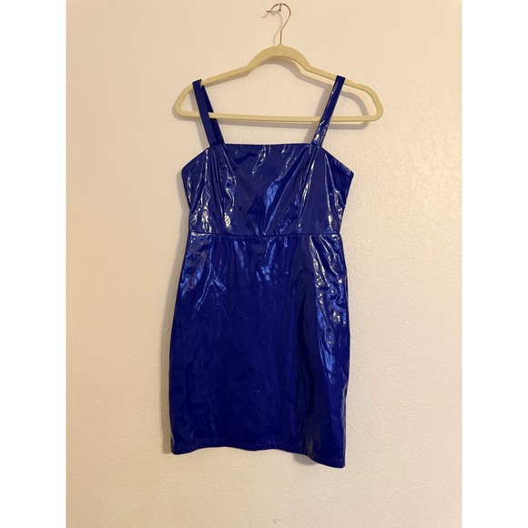 TCEC Dresses & Skirts - TCEC Royal Blue Patent Vinyl Mini Dress‎ Square Neck Spaghetti Strap
